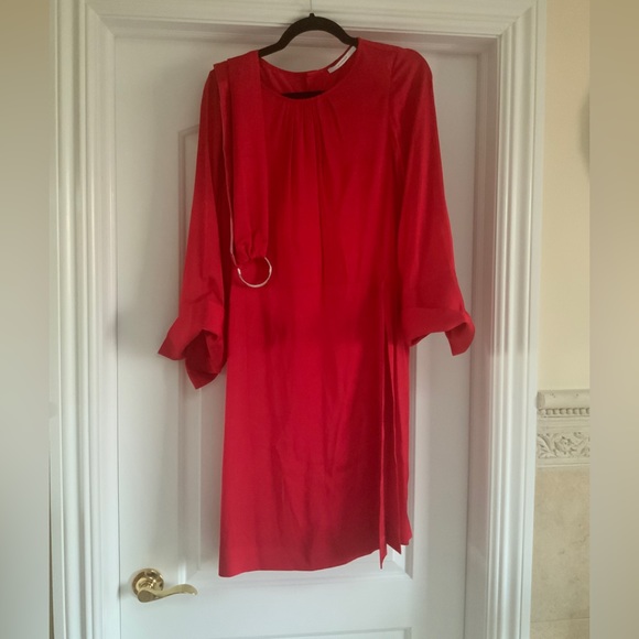 ZARA UTERQUE Red Cocktail Dress with double color belt - Picture 2 of 6